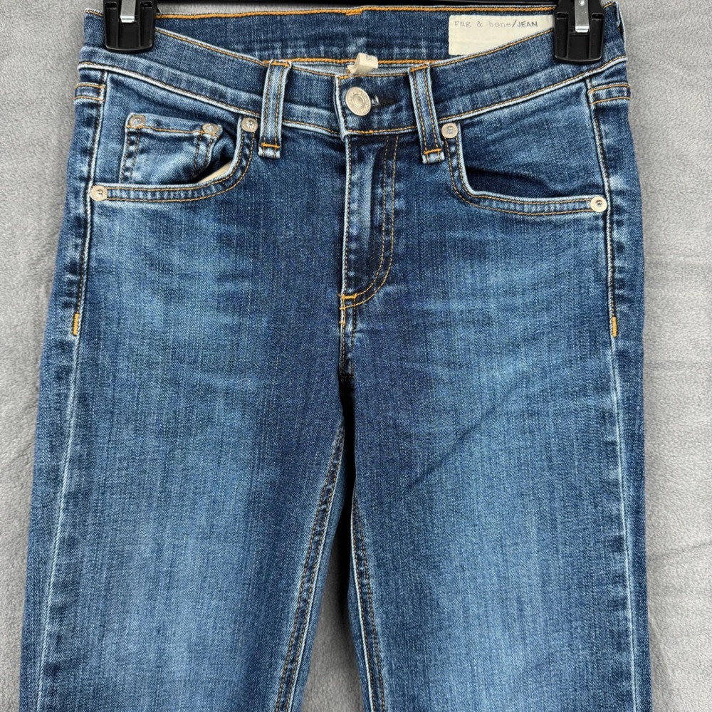 Rag & Bone Straight Leg Jeans Women's Size 23 Dark Wash Distressed Hem - Picture 2 of 9